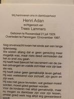 Adan x Lammers 1929 Roosendaal 1997 Panningen, Ophalen of Verzenden, Bidprentje