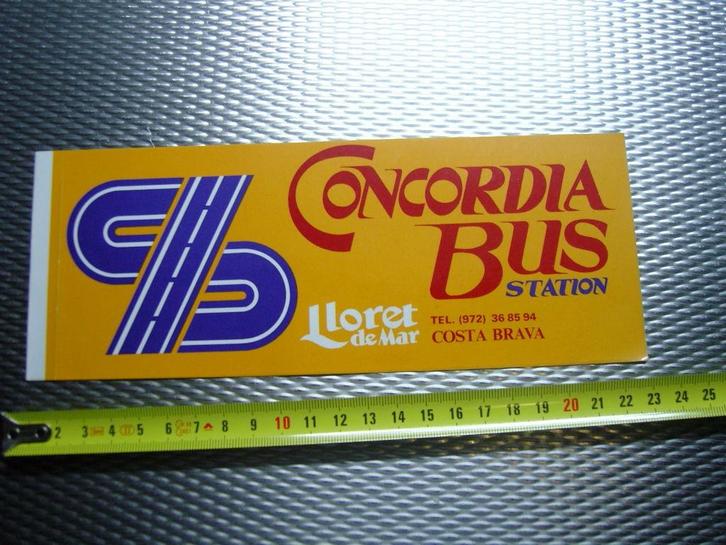 sticker Spanje Concordia Bus Station LLoret de Mar Costa Bra, Verzamelen, Stickers, Zo goed als nieuw, Bedrijf of Vereniging, Ophalen