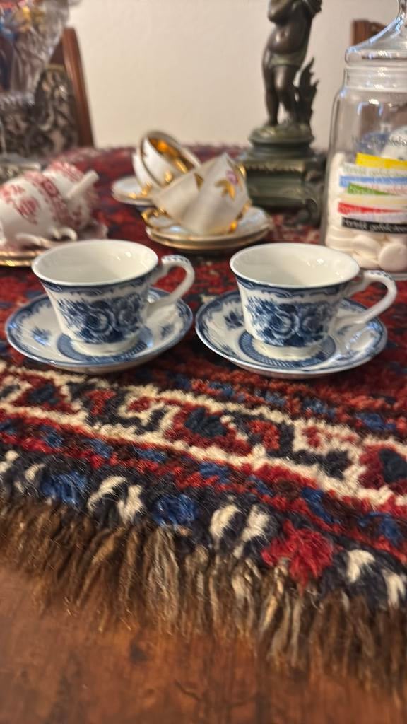 Antiieke kop en schotels kinderservies blue rose, Antiek en Kunst, Ophalen