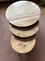 Salontafel, 3 delig, mango hout, Ophalen, 50 tot 100 cm, Rond, Zo goed als nieuw