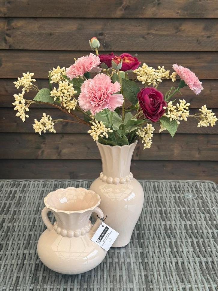 Nieuw! Set Ivory vaasjes incl zijden herfst boeket, Huis en Inrichting, Woonaccessoires | Vazen, Nieuw, Overige kleuren, Minder dan 50 cm