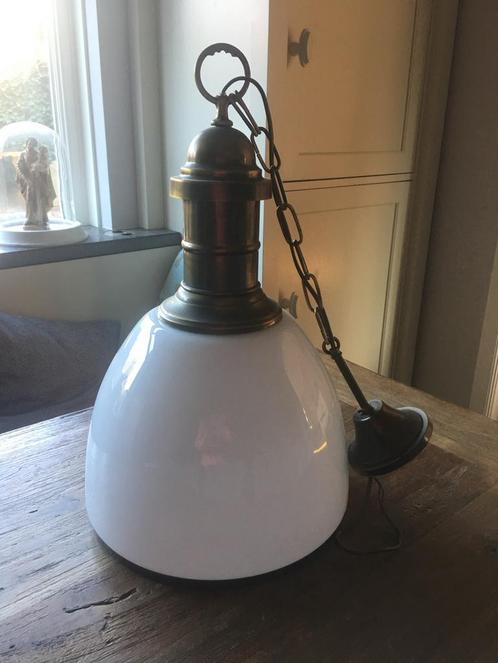 Vintage Hanglamp Glas & Brons, Huis en Inrichting, Lampen | Hanglampen, Gebruikt, Minder dan 50 cm, Glas, Ophalen of Verzenden