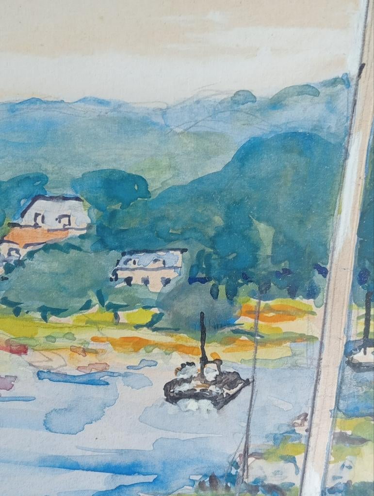 De IJssel Dorp De Steeg 20e eeuw aquarel, Antiek en Kunst, Kunst | Schilderijen | Klassiek, Ophalen of Verzenden