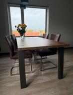 Houten Eettafel met stalen poten., Huis en Inrichting, Tafels | Eettafels, Ophalen, 50 tot 100 cm, Zo goed als nieuw, 150 tot 200 cm