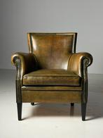 Schapenleren clubfauteuil groen bruin klassiek, Ophalen, Zo goed als nieuw, 75 tot 100 cm