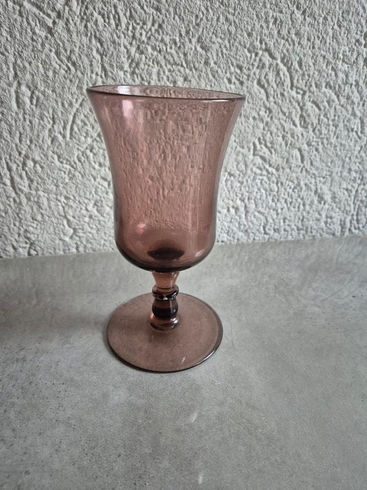 Vintage Roze Glas op Voet, Huis en Inrichting, Woonaccessoires | Vazen, Gebruikt, Overige kleuren, Minder dan 50 cm, Glas, Ophalen