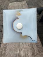 €20 vintage plafonnière glas geel wit jaren 60 retro lamp, Ophalen of Verzenden, Gebruikt, Glas
