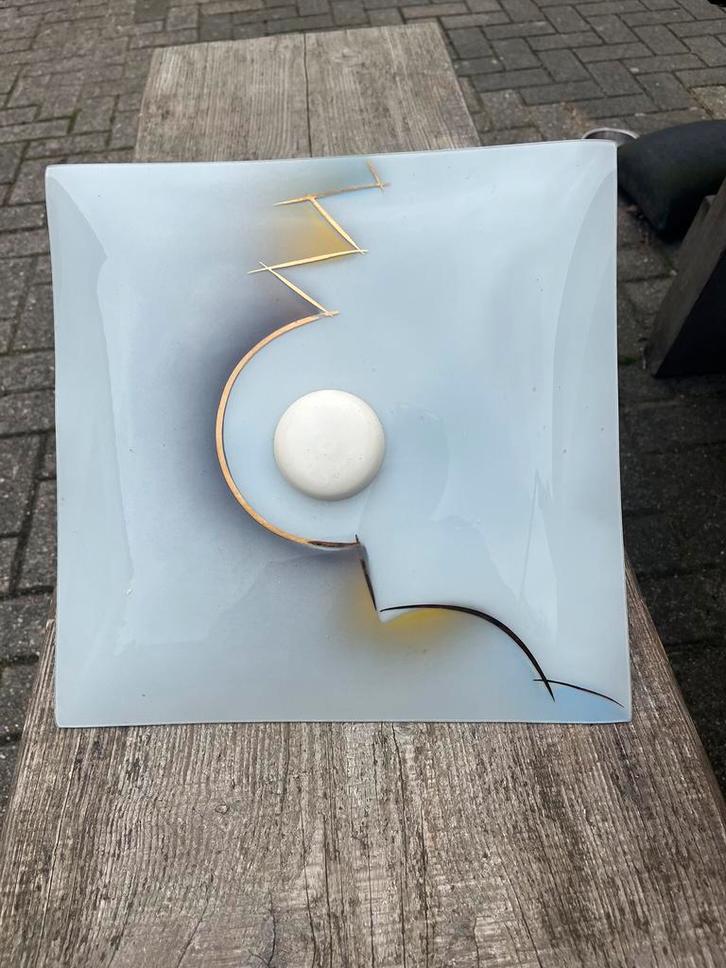 €20 vintage plafonnière glas geel wit jaren 60 retro lamp, Huis en Inrichting, Lampen | Plafondlampen, Gebruikt, Glas, Ophalen of Verzenden
