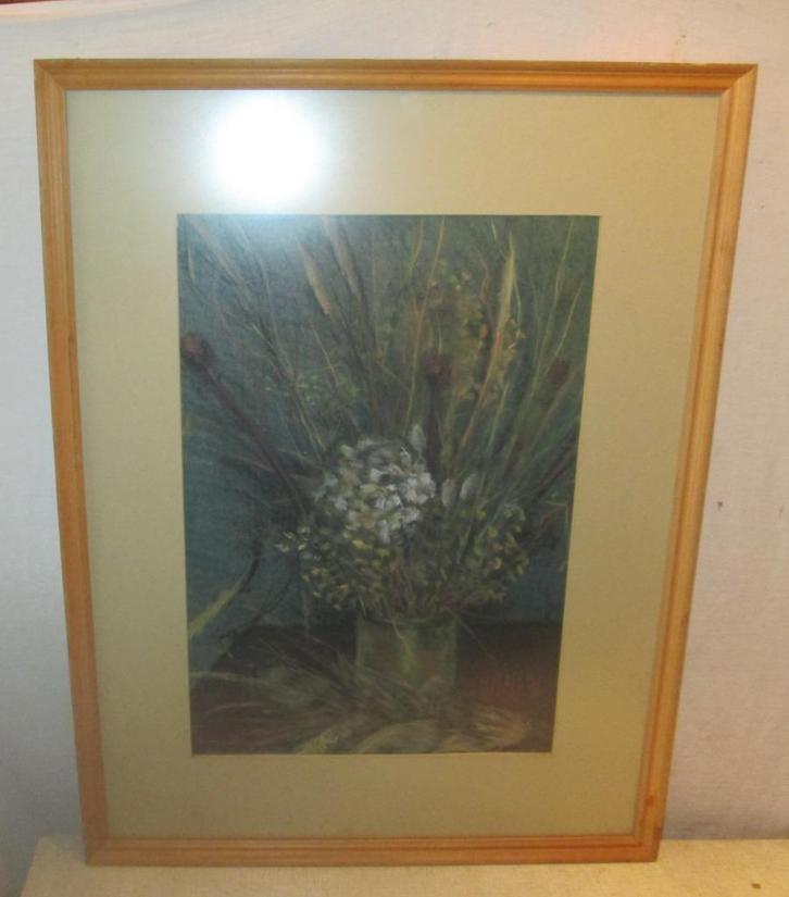 Prachtige Geschilderd Aquarel 'Bloemen in Ketel' - Maes, Antiek en Kunst, Kunst | Schilderijen | Klassiek, Ophalen of Verzenden