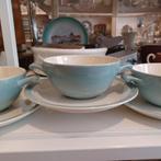 pastel blauw soepkom met onderschotel Sphinx Regout, Ophalen of Verzenden