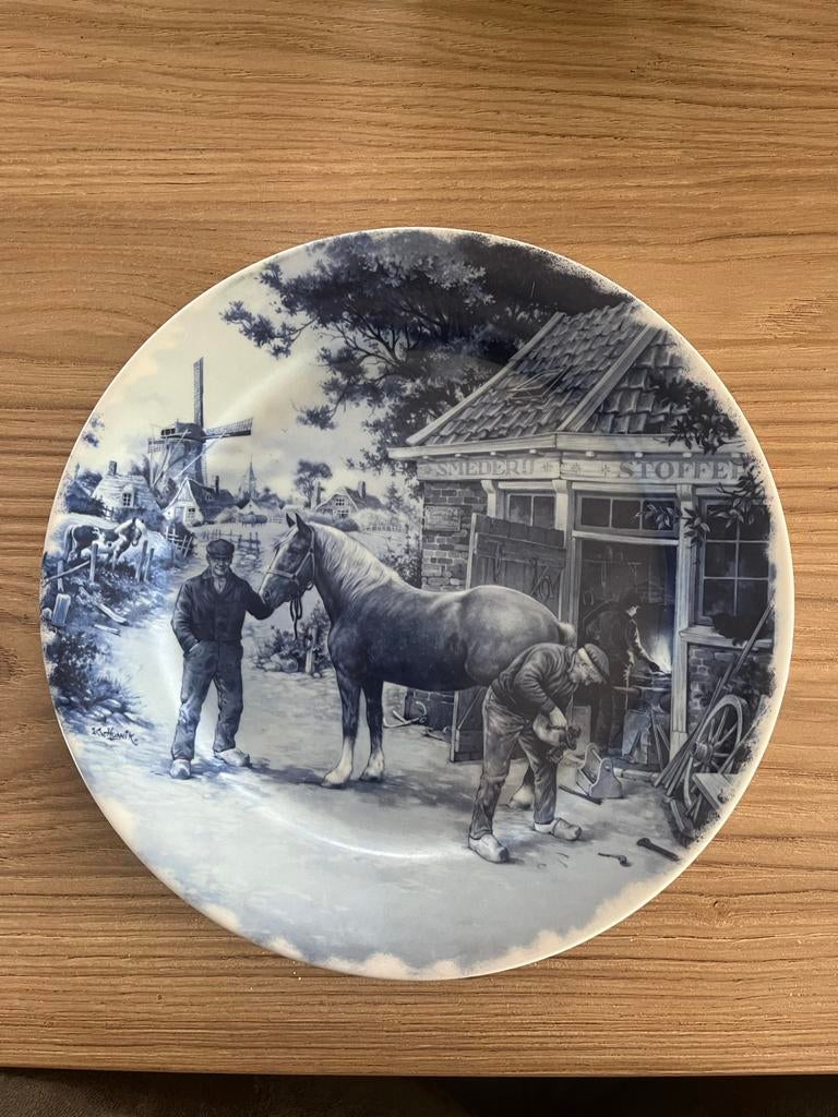 Delfts Blauw Wandbord - Smederij Scène, Ophalen of Verzenden