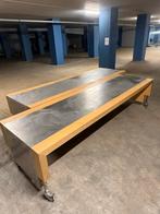 Hout+metalen tafel op wielen (2x), Doe-het-zelf en Verbouw, Steigers, Ophalen, Gebruikt, Overige typen, Minder dan 2 meter