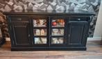 Dressoir kast met vitrine zwart landelijke stijl, Ophalen, 150 tot 200 cm, 25 tot 50 cm, Glas