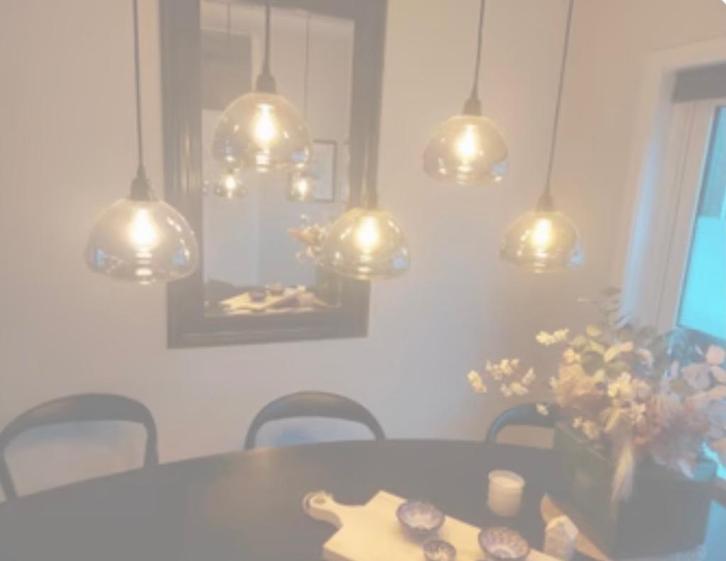 Eettafellamp, Huis en Inrichting, Lampen | Hanglampen, Zo goed als nieuw, Minder dan 50 cm, Glas, Ophalen