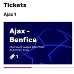 Ajax benfica F-side, Tickets en Kaartjes, Sport | Voetbal, Losse kaart, November, Europa of Champions League