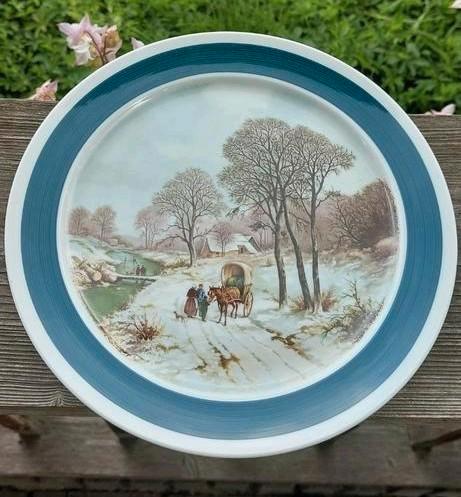 Vintage wandbord met beschildering paard & wagen winter bord, Antiek en Kunst, Antiek | Wandborden en Tegels, Ophalen of Verzenden