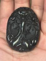Black obsidian fish and dragond carving pendant, Overige voorstellingen, Zwart, Ophalen of Verzenden, Zo goed als nieuw