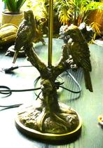 Decoratieve goudkleurige schemer tafel lamp parkieten vogels, Ophalen of Verzenden, Metaal, Zo goed als nieuw, 50 tot 75 cm