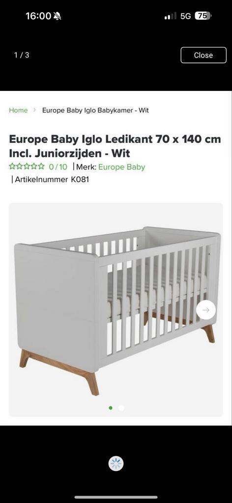 Europe Baby Iglo Ledikant 70x140 incl. Juniorzijden - Wit, Kinderen en Baby's, Babywiegjes en Ledikanten, Zo goed als nieuw, Ledikant