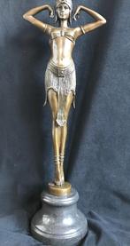 Bronzen dansende dame D.H Chiparus 50 cm! groot zuiver brons, Ophalen of Verzenden