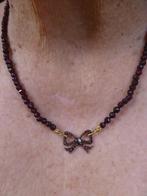 Antiek Collier 14 kt Goud en Granaat met Strikvorm in midden, Sieraden, Tassen en Uiterlijk, Antieke sieraden, Verzenden, Goud