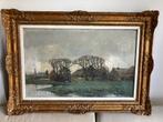 W.A. Knip olieverf op doek boerderij in polderlandschap, Antiek en Kunst, Kunst | Schilderijen | Klassiek, Ophalen