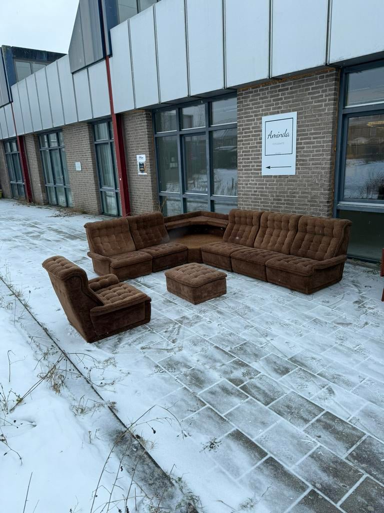 Vintage modulaire elementenbank, Lemke ‘70, Ophalen of Verzenden, Zo goed als nieuw, Stof, Vintage retro buisframe design rotan webbing papercord deens