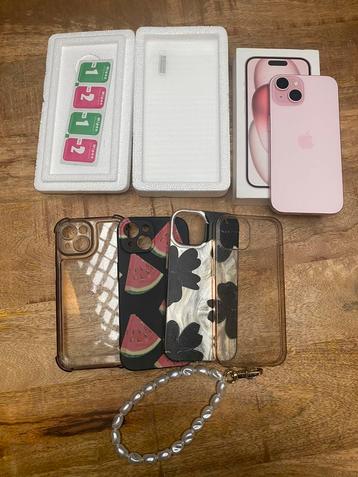 Iphone 15 128gb roze krasvrij scherm beschikbaar voor biedingen