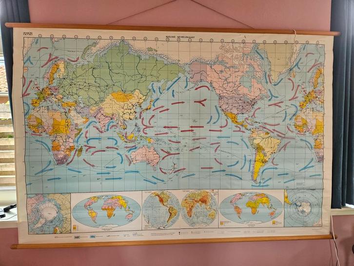 Wereldkaart Schoolkaart - Aardrijkskunde, Antiek en Kunst, Antiek | Schoolplaten, Aardrijkskunde, Ophalen