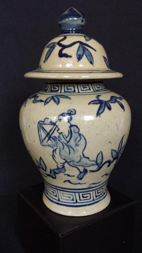 Chinese POT met DEKSEL, Keramiek Chinees Garden, 19 cm hoog, Huis en Inrichting, Woonaccessoires | Vazen, Zo goed als nieuw, Overige kleuren