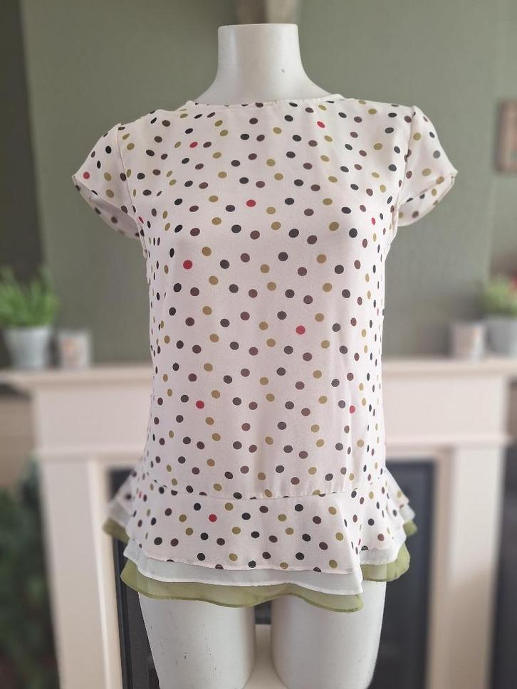 Ted Baker polka dot crème top 1 S 36 Gratis Verzenden, Kleding | Dames, Tops, Zo goed als nieuw, Maat 38/40 (M), Overige kleuren
