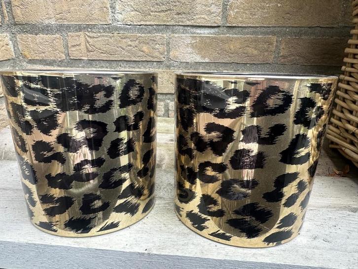 Leopard Bloempotten - Set van 2, Tuin en Terras, Bloempotten, Zo goed als nieuw, Kunststof, Binnen, Minder dan 40 cm, Minder dan 25 cm