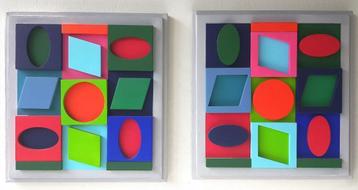 Victor Vasarely-TURKIZ POSITIF & NEGATIF -Houtreliëf-1967 beschikbaar voor biedingen