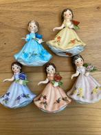 5 Bloemenmeisjes Beeldjes Porselein - 9cm, Ophalen of Verzenden, Zo goed als nieuw, Mens