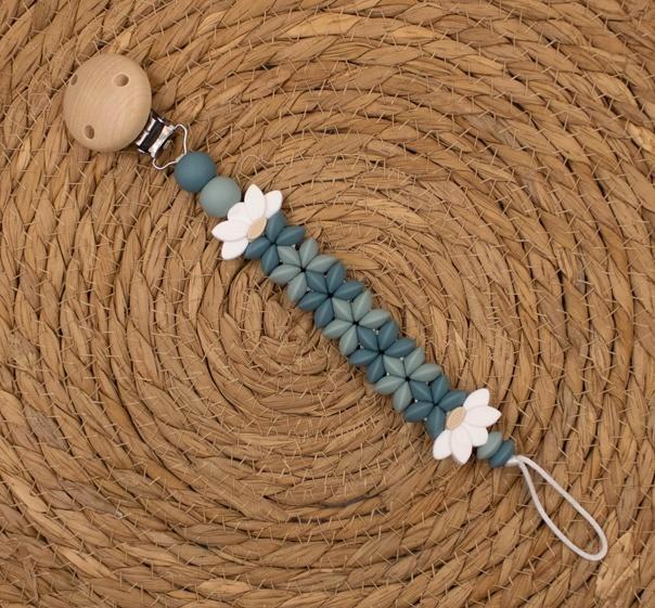 Speenkoord flower; siliconen kralen met een houten speenclip, Kinderen en Baby's, Kraamcadeaus en Geboorteborden, Nieuw, Kraamcadeau