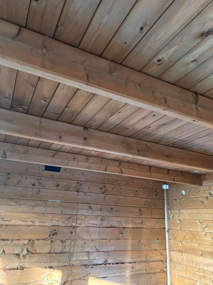 Ruim tuinhuis met overkapping en glazen deuren, Tuin en Terras, Tuinhuizen, Zo goed als nieuw, Tuinhuis, Hout, 250 tot 500 cm