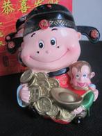 Spaarpot Chinese God van de Rijkdom (Cai Shen) met Aap, Verzamelen, Spaarpotten, Ophalen of Verzenden, Zo goed als nieuw, Steen, Aardewerk of Keramiek