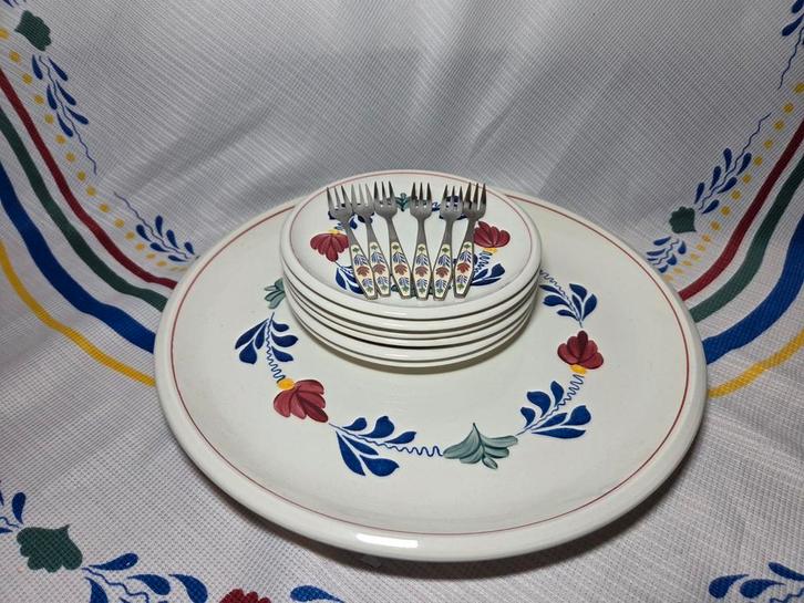 Boerenbont gebakstel, Antiek en Kunst, Antiek | Servies los, Ophalen of Verzenden