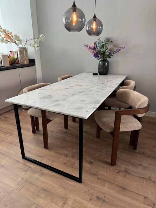 Wit Marmeren Eettafel - Modern Design - Rechthoek 200x90cm, Huis en Inrichting, Tafels | Eettafels, Gebruikt, 50 tot 100 cm, 150 tot 200 cm