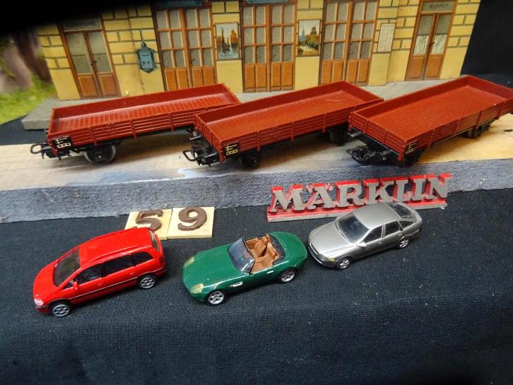 059=Marklin lage bakwagens beladen met auto's.291, Hobby en Vrije tijd, Modeltreinen | H0, Gebruikt, Wagon, Wisselstroom, Märklin
