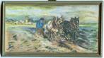 pastel schilderijtje ploeg met paarden, Ophalen of Verzenden