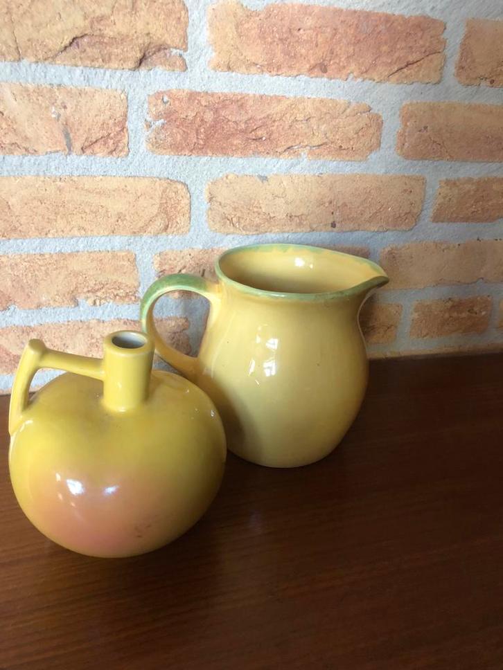 Vintage Gele Kan en Vaas Set, Antiek en Kunst, Antiek | Keramiek en Aardewerk, Ophalen of Verzenden