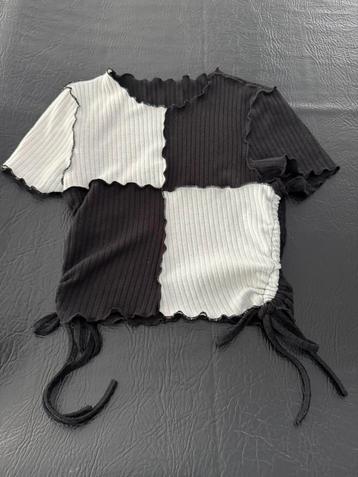 Meiden kort t-shirt navelshirt S zwart wit  beschikbaar voor biedingen