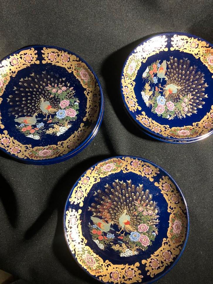 6 Chinese porseleinen bordjes - Pauw motief, Huis en Inrichting, Keuken | Servies, Gebruikt, Bord(en), Overige stijlen, Porselein