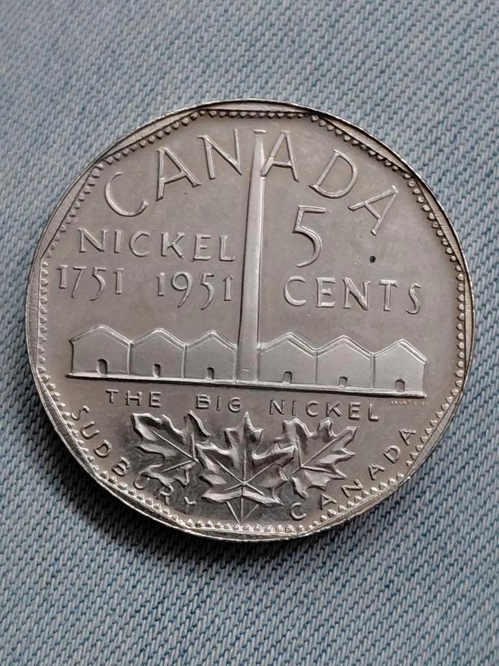 Canada 5 Cent 1951 Replica Sudbury "Numismatic Park", Postzegels en Munten, Munten | Amerika, Losse munt, Noord-Amerika, Zilver