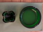Vintage asbakkenset groen glas, Antiek en Kunst, Ophalen of Verzenden