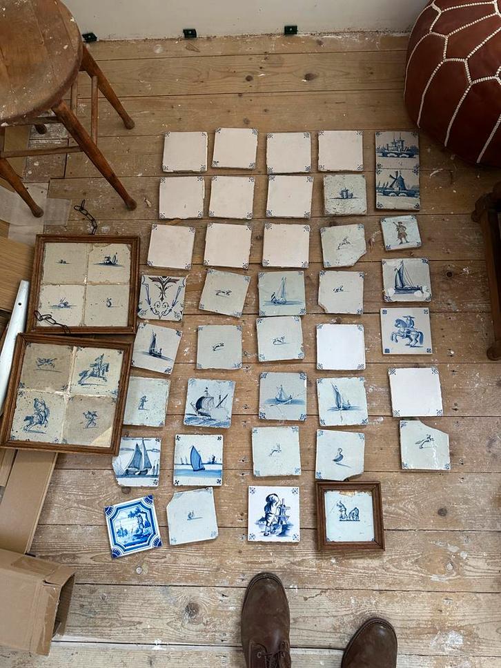 Antieke tegels, 50+ stuks, Leiden pickup, Antiek en Kunst, Antiek | Wandborden en Tegels, Ophalen