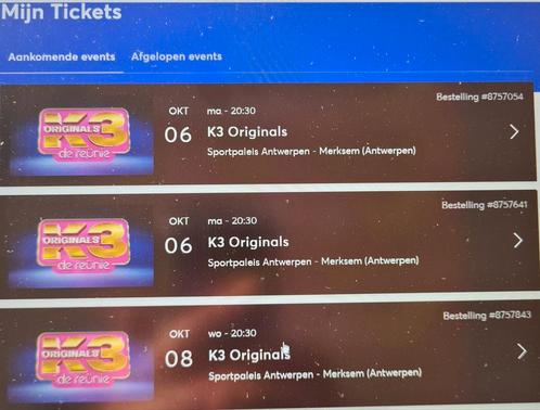 K3 Reünie Antwerpen tickets 6 en 8 oktober, Tickets en Kaartjes, Evenementen en Festivals, Twee personen