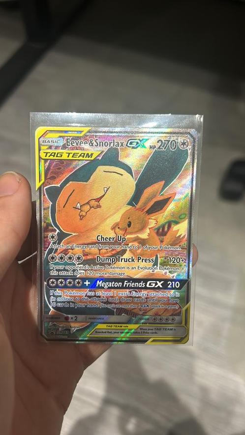 Eevee & Snorlax GX Tag Team Black Star Promo, Hobby en Vrije tijd, Verzamelkaartspellen | Pokémon, Zo goed als nieuw, Losse kaart