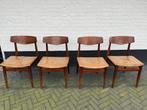4 vintage retro stoelen jaren 60-70 origineel leer hout, Ophalen of Verzenden